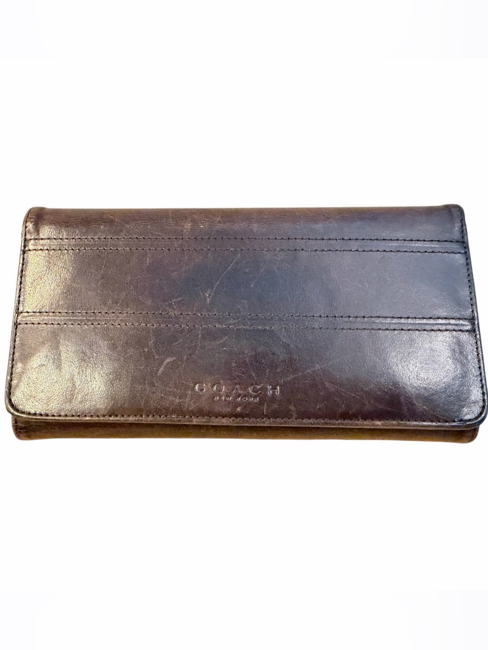 Vintage Coach Tribeca Long Trifold Wallet Brown Card Slots Checkbook 7.5x4”